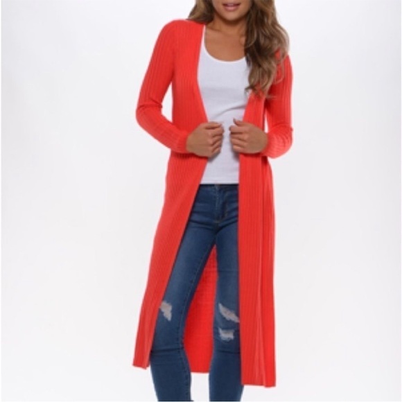 Lovers and Friends Davenport Ribbed Knit Long Open Cardigan Duster Red Sz XS - Picture 3 of 15